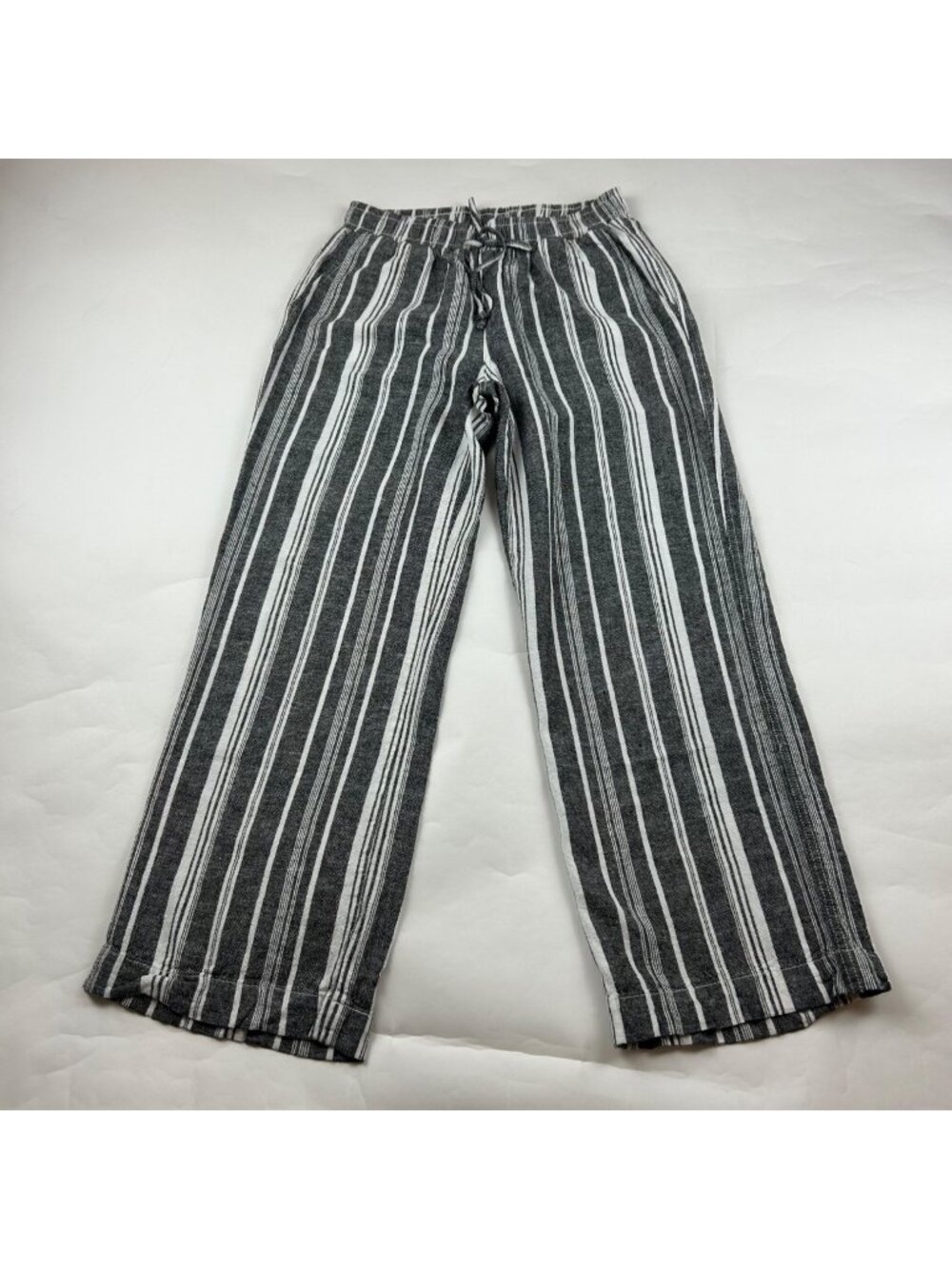 Briggs New York Black White Striped Linen Blend Pull On Pant M